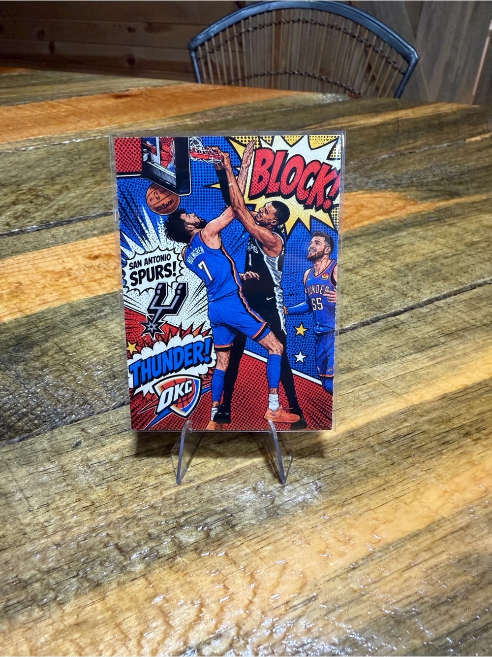 Victor Wembanyama Comic-Style Basketball Art Card - Blue, Red, Yellow